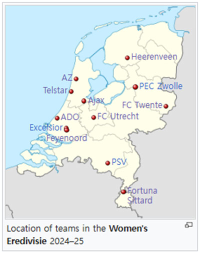 Location of teams in the Women