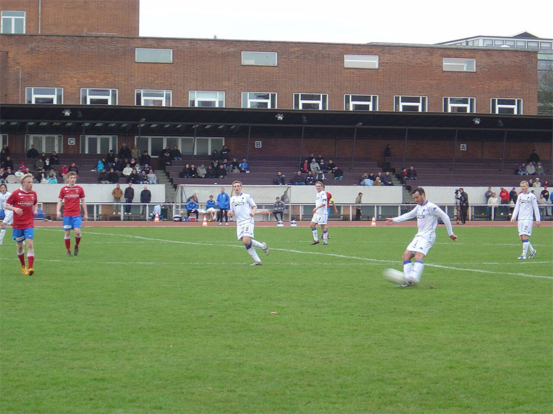 Niclas Jensen shoots for goal in a match for F.C. Copenhagen against FC Vestsjælland.