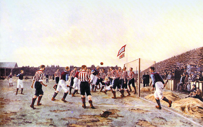 1895 painting, A Corner Kick, by Thomas M.M. Hemy, depicting an 1895 match between Sunderland and Aston Villa