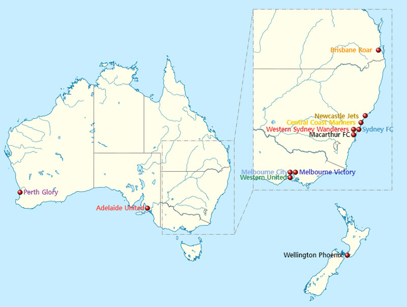 Location Australia A-League Men teams